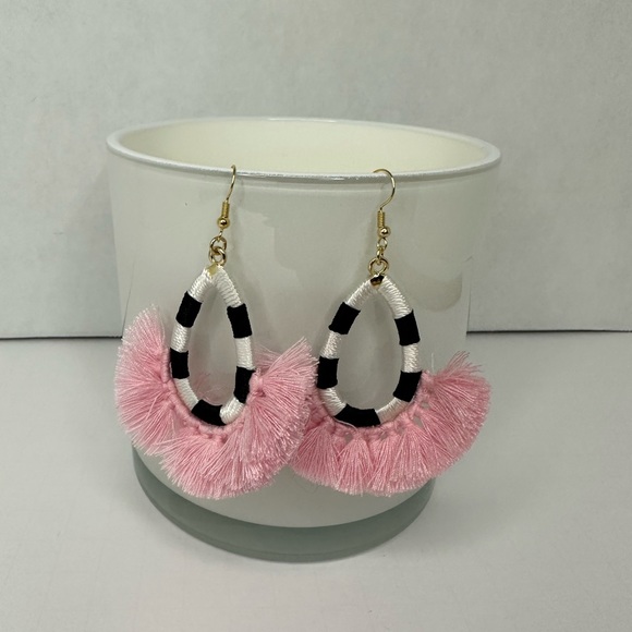 Black White and Pink Hoop Earrings - Picture 1 of 2